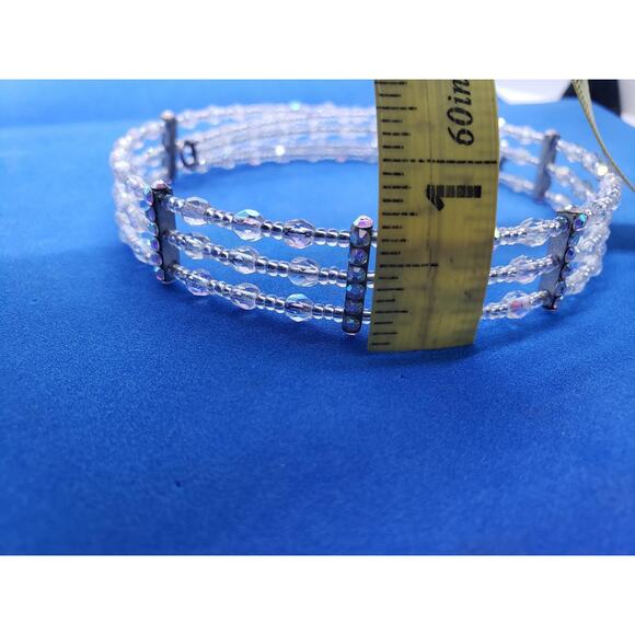Vintage Aurora Borealis AB Crystal 3 Strand Choker Necklace Rhinestone - Picture 7 of 7